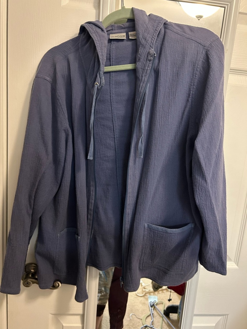 Chico's Textured Lightweight Open Jacket in Dusty Blue